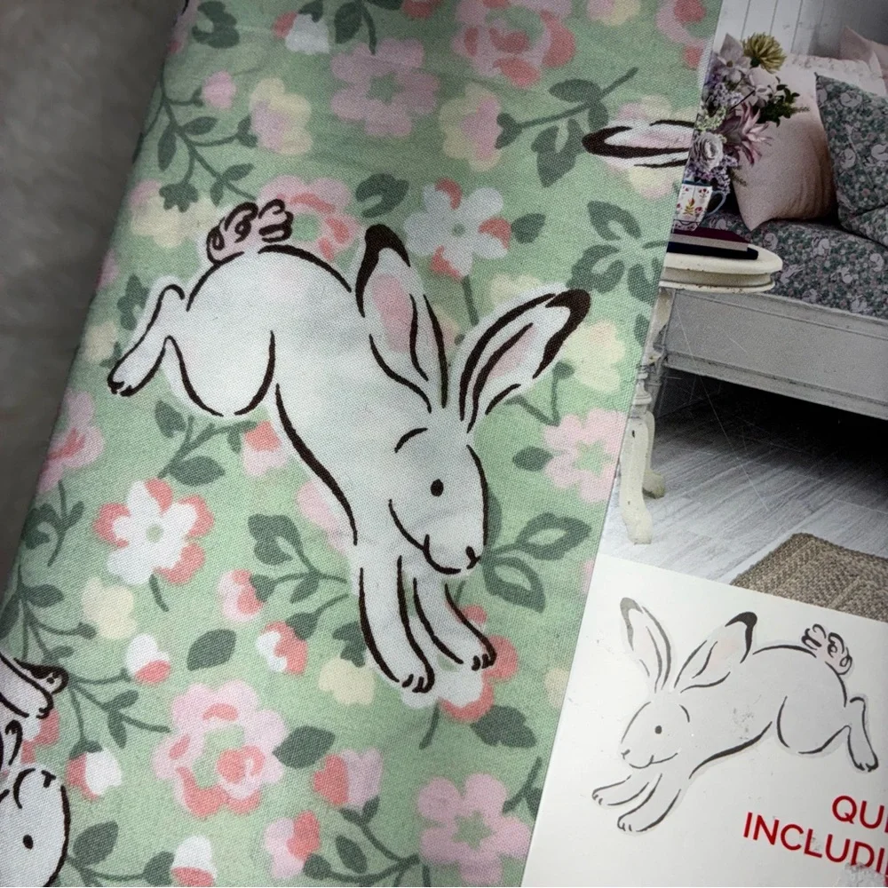 Cath Kidston Jumping Bunnies green Queen 4 piece Sheet Set bunny rabbit cotton - Picture 3 of 6